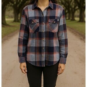 👕 Abercrombie & Fitch Vintage Y2K Blue & Coral‎ Plaid Button-Down Women's Small